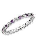 Amethyst Ring 1/5 Carat (Ctw) with Diamond Accent in Sterling Silver B173047