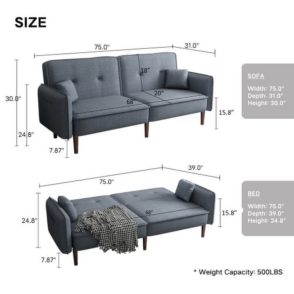 Grey Fabric Futon Sofa Bed with Solid Wood Leg P459