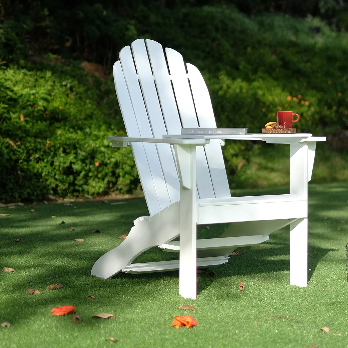 White Solid Wood Adirondack Chair with Tray Table A960
