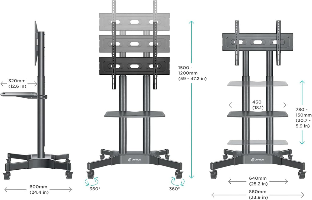 Mobile TV Stand Rolling TV Cart for 40 to 65 Inch LCD LED TV Screens with Wheels Shelves U43837