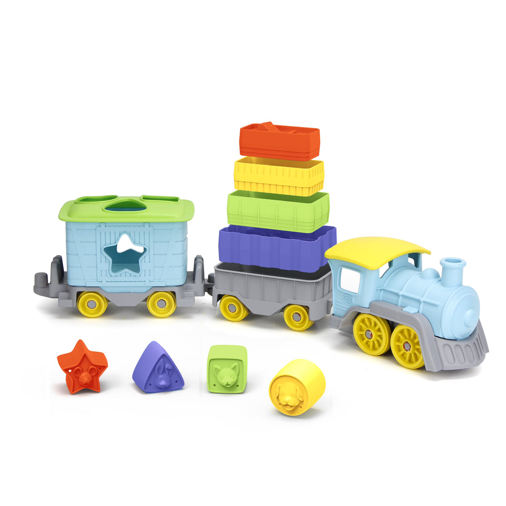 Green Toys Stack and Sort Train, 12 Piece Vehicle Playset Z742