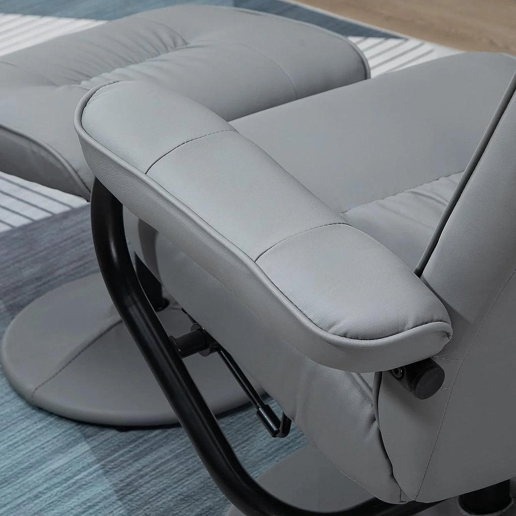Gray Faux Leather Swivel Massage Recliner Chair and Ottoman Set J906911