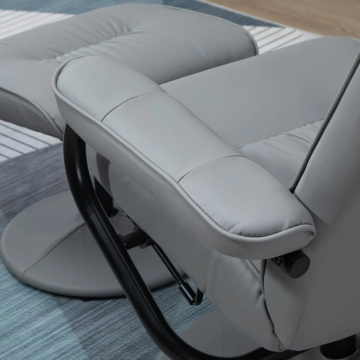 Gray Faux Leather Swivel Massage Recliner Chair and Ottoman Set J906911