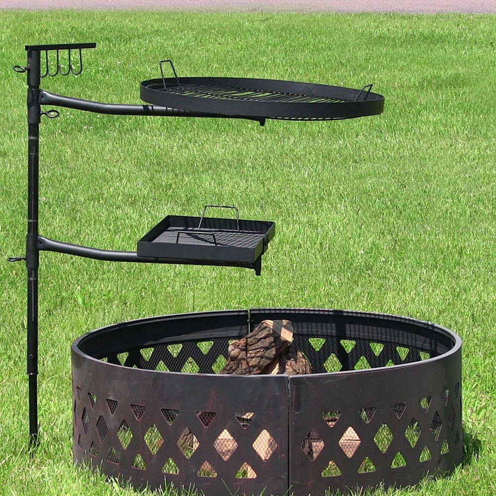 Dual Campfire Steel Cooking Grill Grate Swivel System with Stand G878