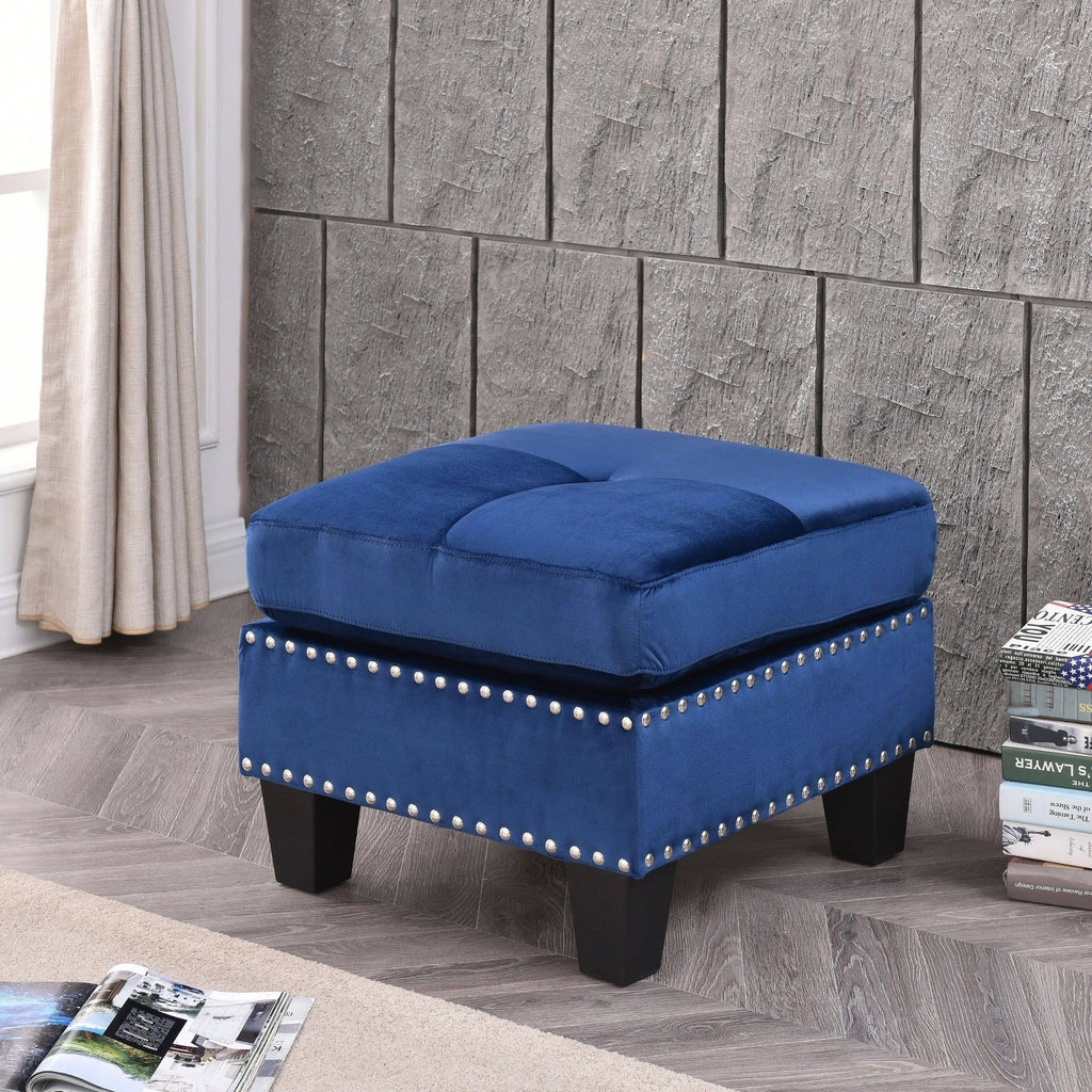 Navy Blue Tufted Velvet Ottoman I4643