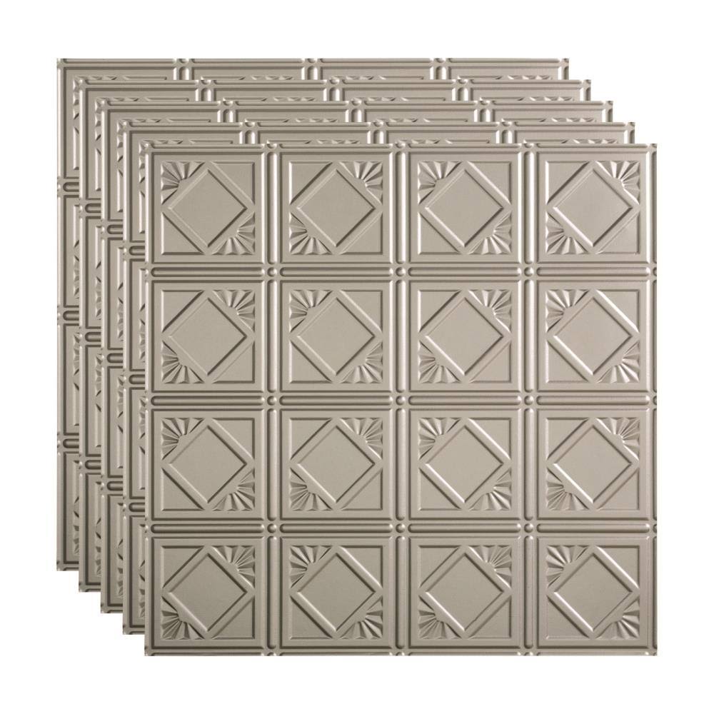 4 Decorative Vinyl Lay in Ceiling Tile in Argent Silver (5 Pack) O27157
