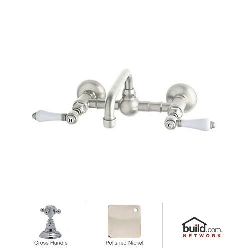 Polished Nickel Wall Mount Bridge Lavatory Faucet with Cross Handles O39943