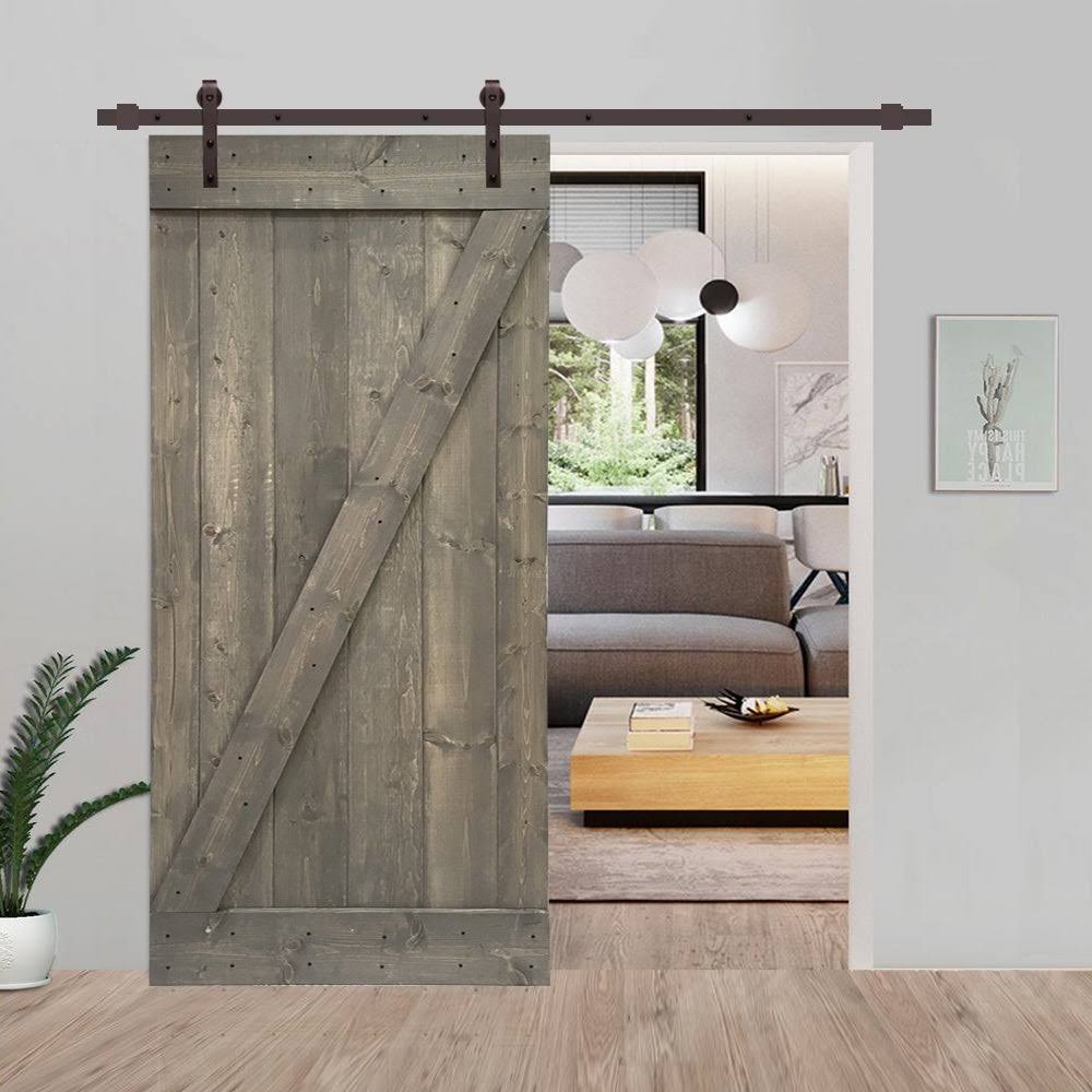 Weather Gray Solid Pine Wood Interior Sliding Barn Door with Hardware Kit T302724