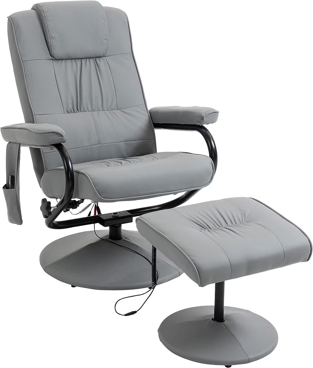Gray Faux Leather Swivel Massage Recliner Chair and Ottoman Set J906911