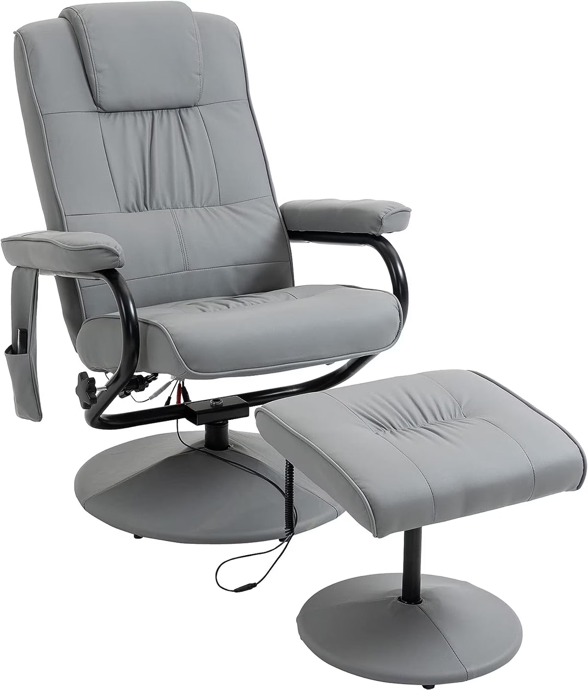 Gray Faux Leather Swivel Massage Recliner Chair and Ottoman Set J906911