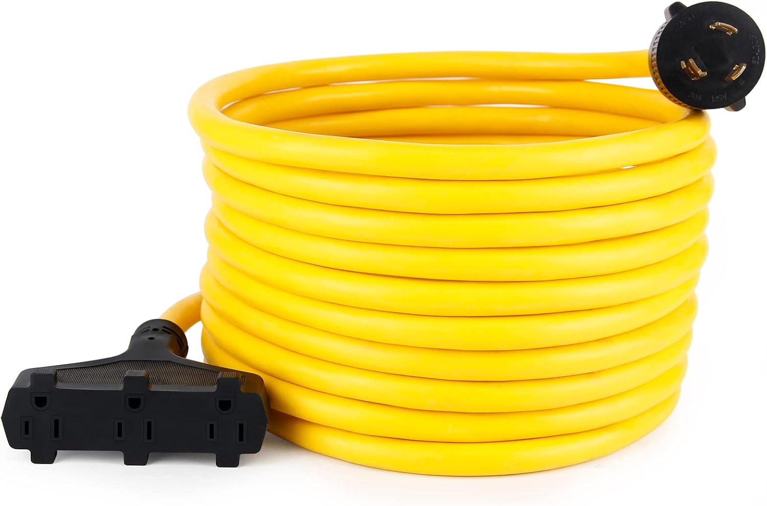 25ft Heavy Duty Generator Power Extension Cord with Cord Organizer, 3 Outlet 10 Gauge Flexible Power Cable Pack of 2 X60503