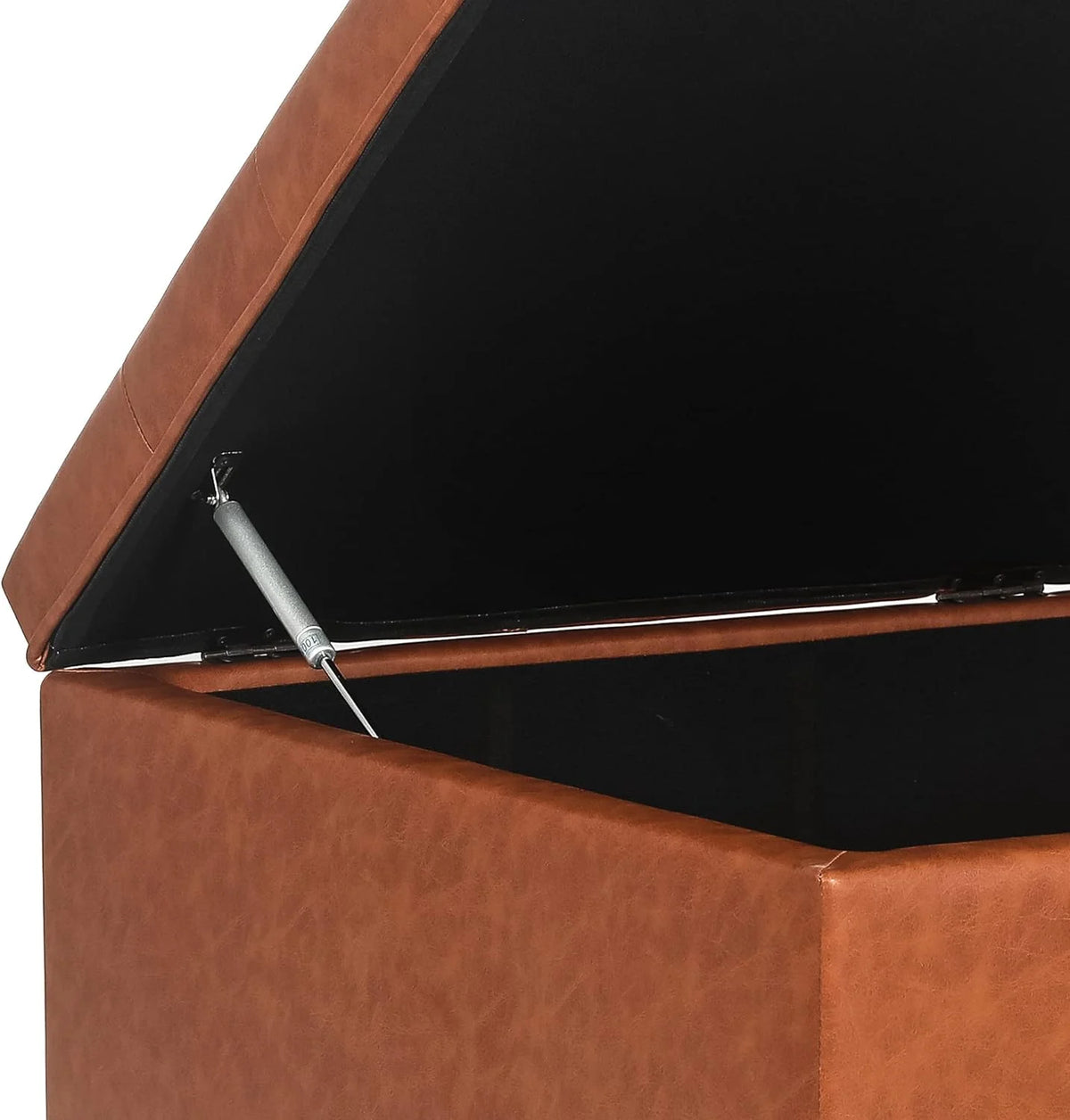 Camel Faux Leather Storage Ottoman Bench with Wood Legs V491423