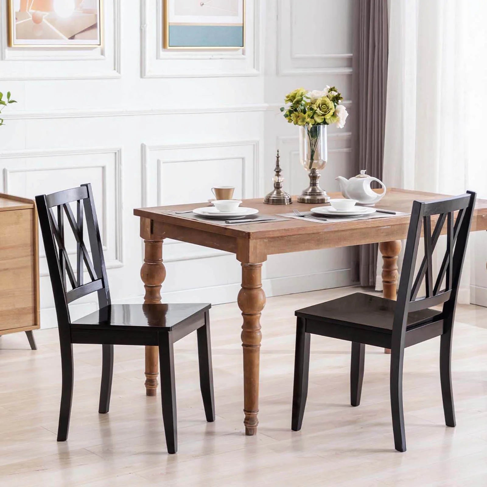 Black Rubberwood Cross Back Dining Chairs Set of 2 Z7495