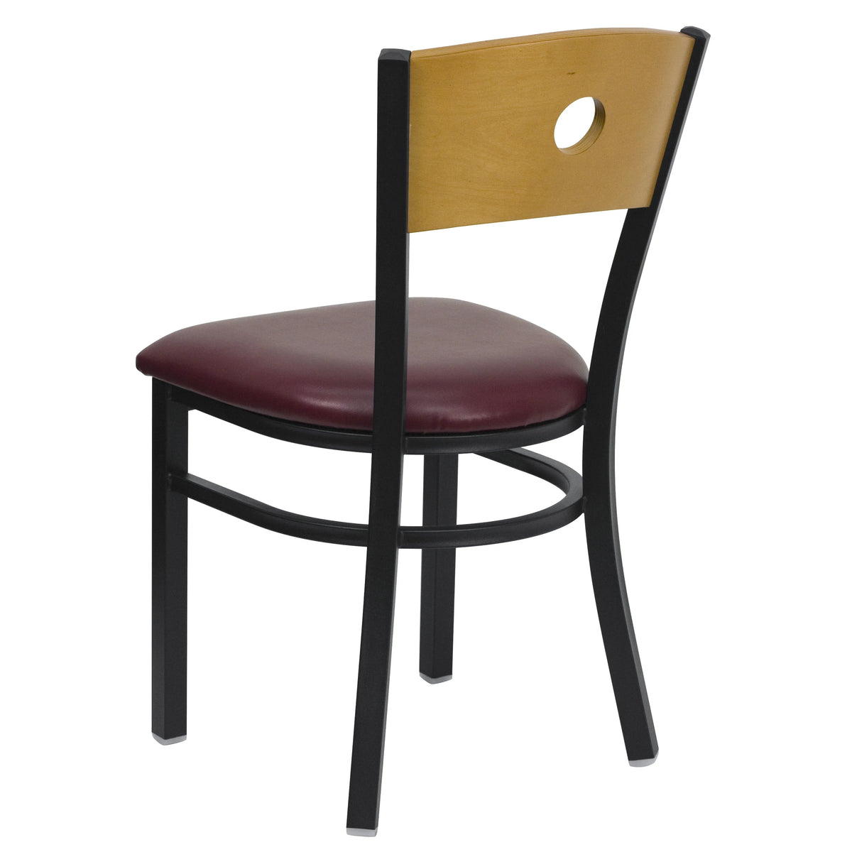 Black Circle Back Metal Restaurant Chair with Burgundy Vinyl Seat I586