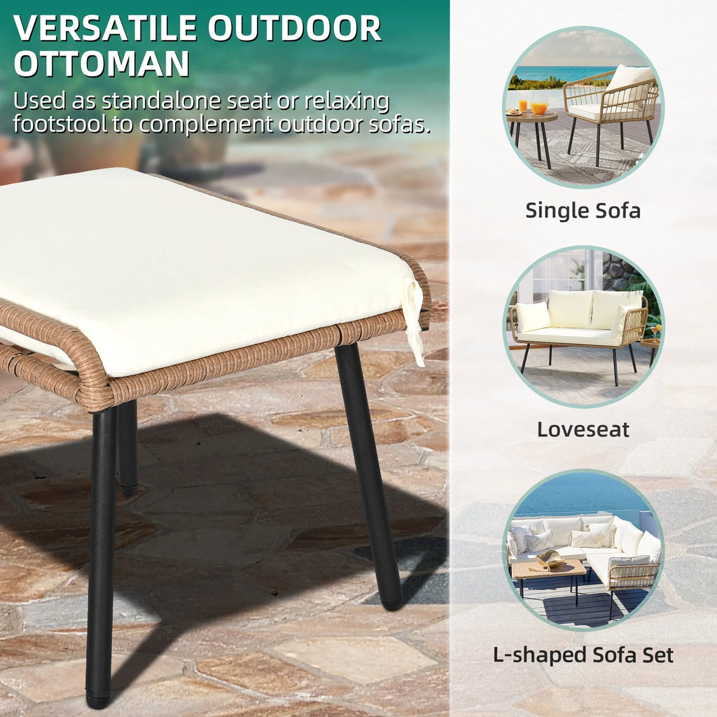 Beige Set of 2 Patio Ottoman with Cushion F899675