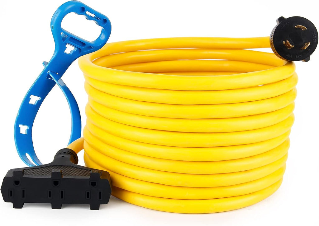 25ft Heavy Duty Generator Power Extension Cord with Cord Organizer, 3 Outlet 10 Gauge Flexible Power Cable Pack of 2 X60503