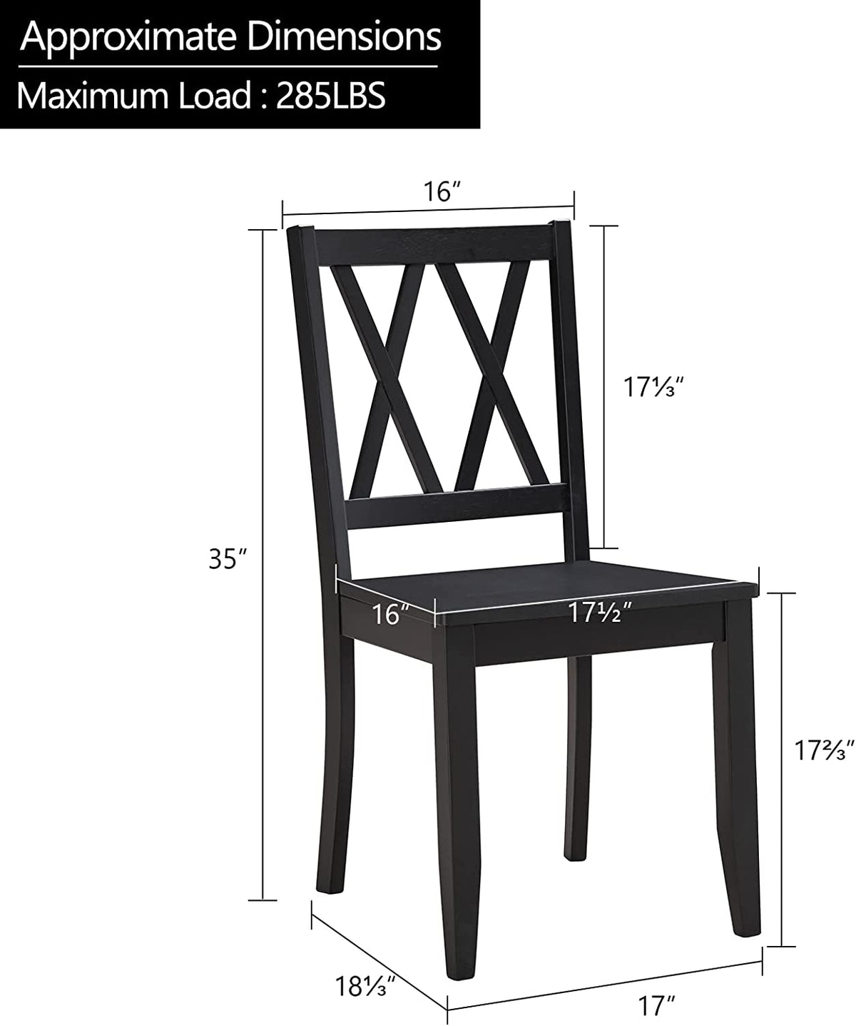 Black Rubberwood Cross Back Dining Chairs Set of 2 Z7495