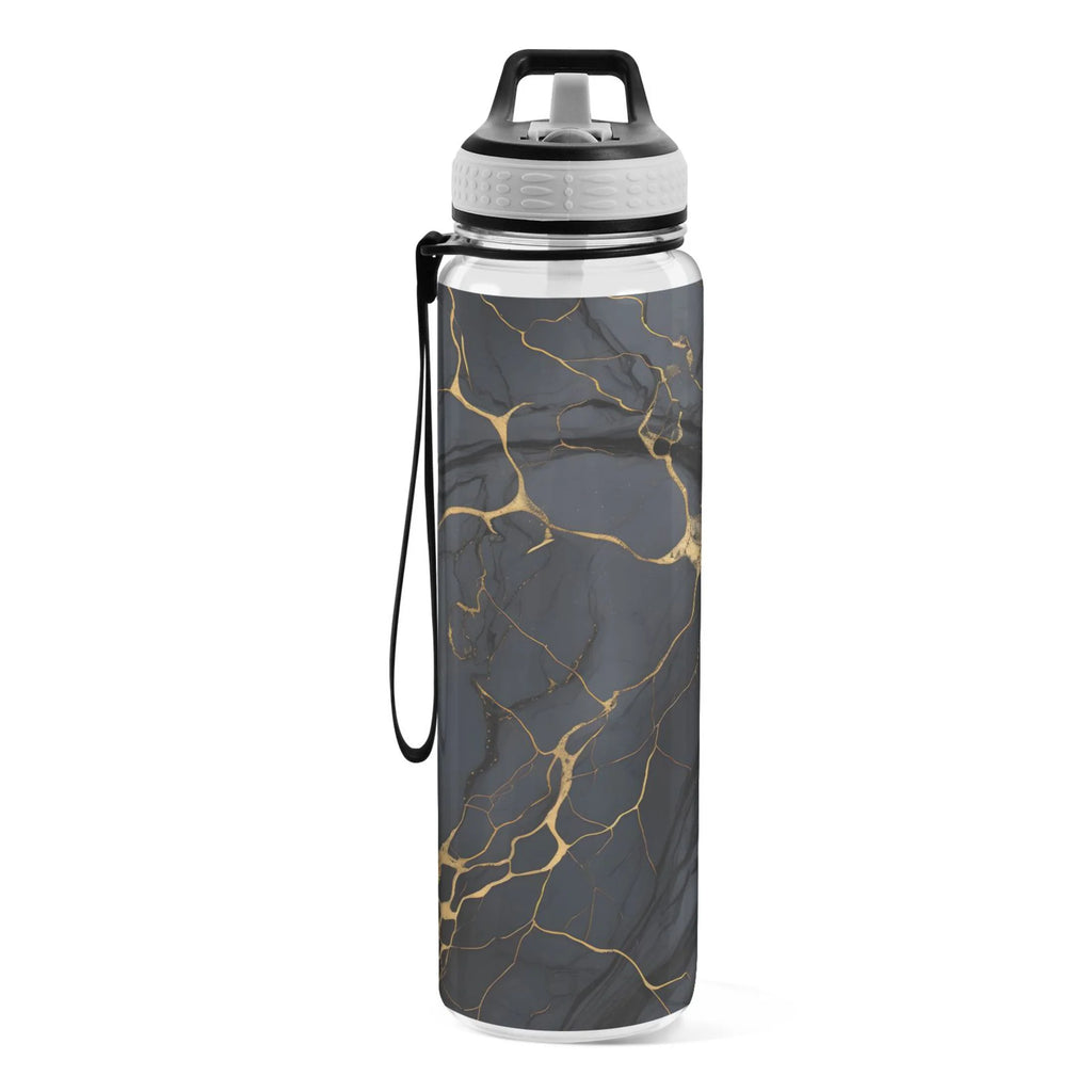 Black and Golden Marble 32oz Tritan Water Bottles with Straw C488422