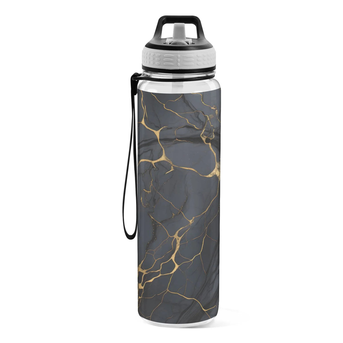 Black and Golden Marble 32oz Tritan Water Bottles with Straw C488422