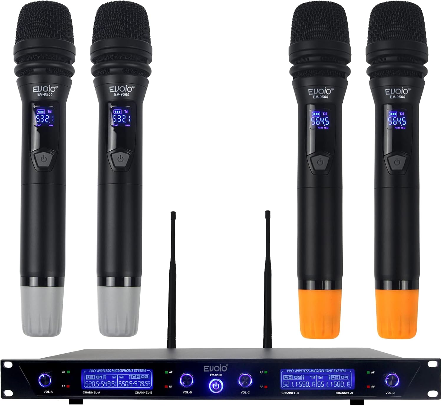 4 Adjustable Channel UHF Wireless Microphone System with 4 Metal Handheld Mics J99226