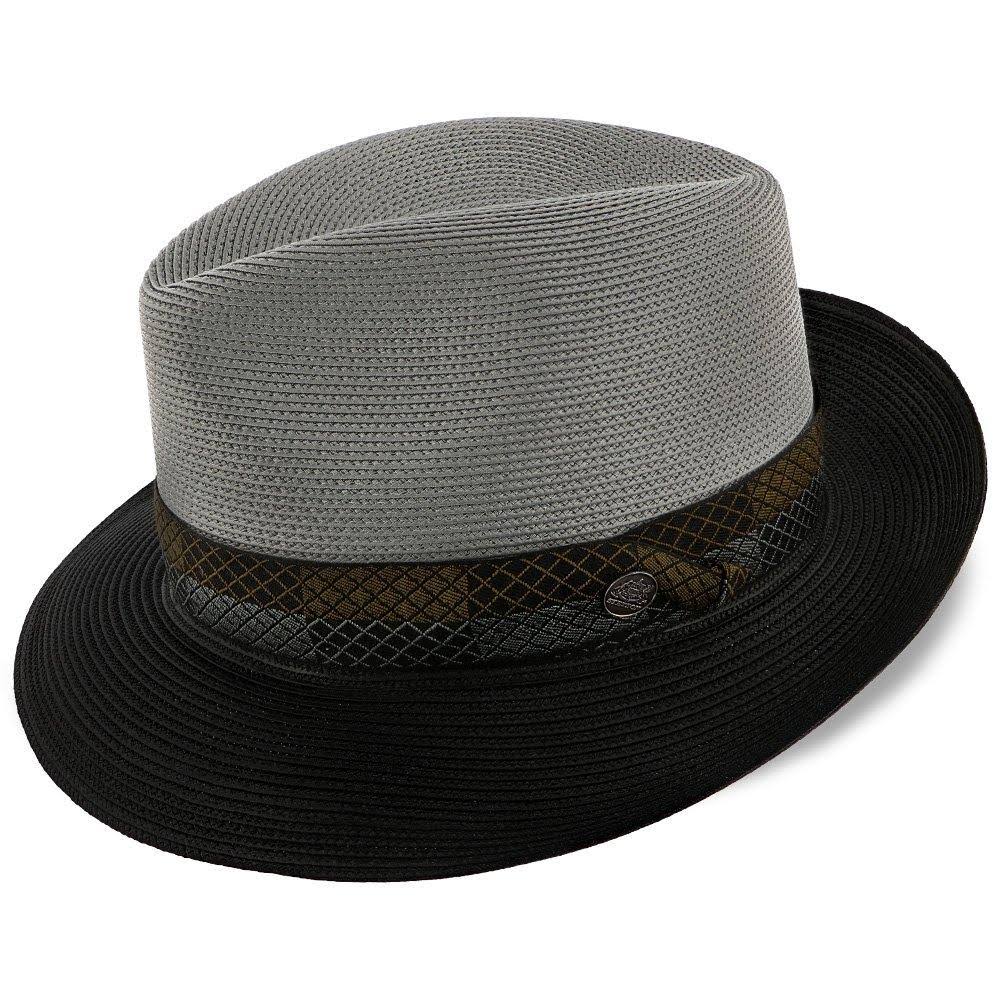 Ivory/Cognac Straw Fedora Hat P7410
