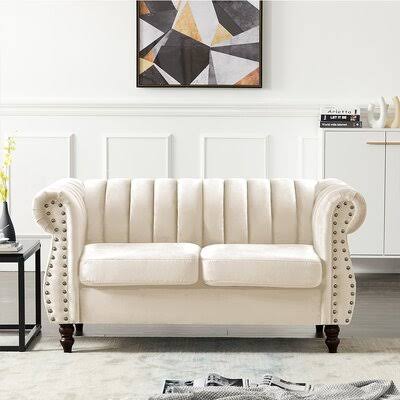 Cream Velvet Rolled Arm Chesterfield Sofa X629