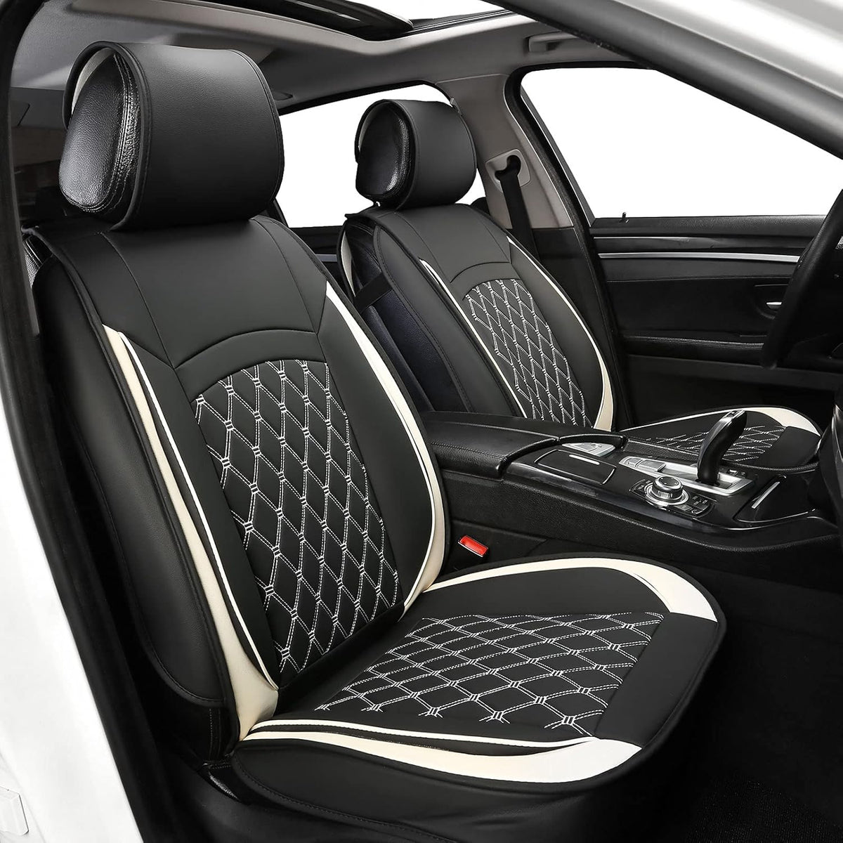 5 Car Seat Covers Black and Blue Leather Full Seat with 2 Car Backseat Storage Waterproof F71152