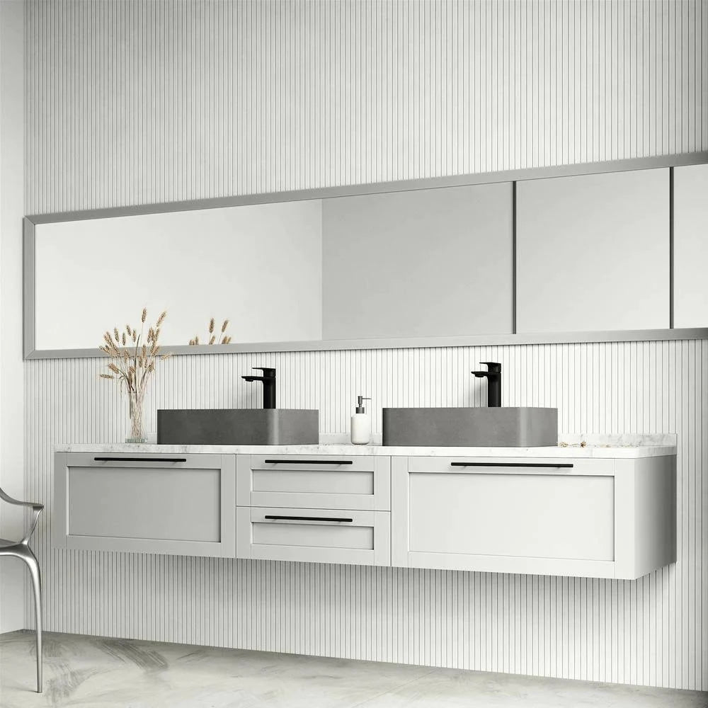 Rectangular Bathroom Vessel Sink in Gray with Faucet and Pop-Up Drain in Matte Black R898322