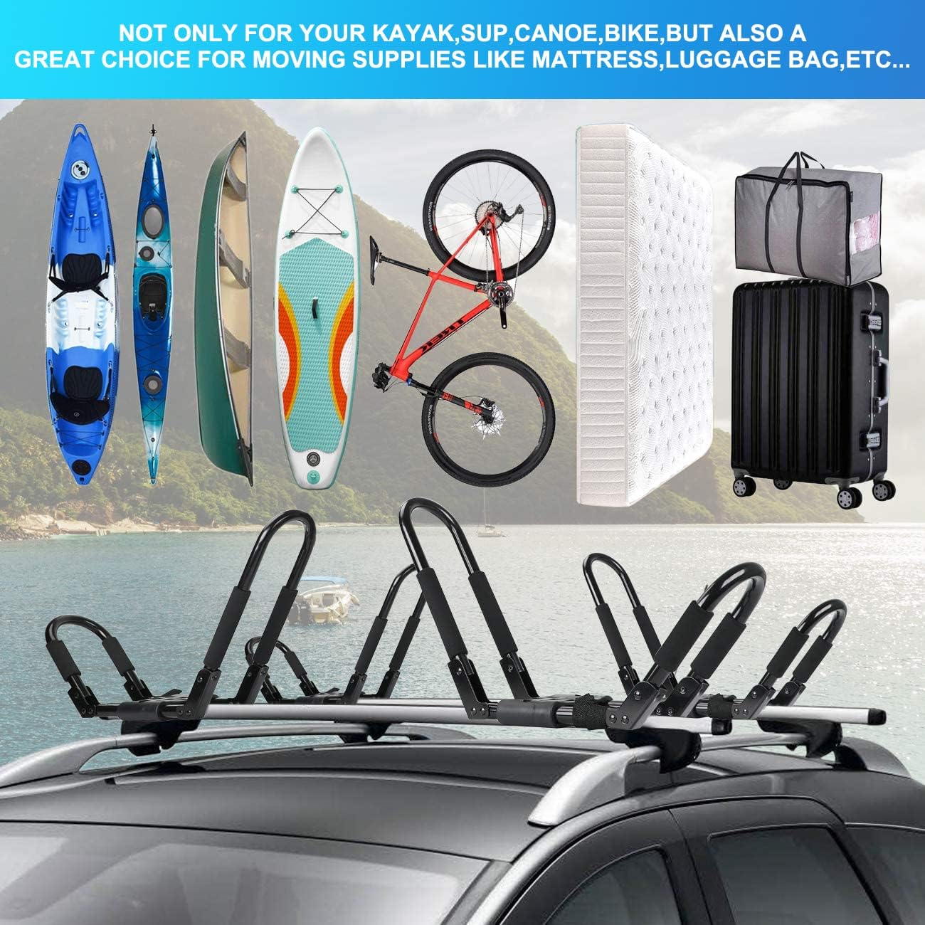 Kayak Roof Rack for 2 Kayaks, SUP, Snowboard, 2 Pairs B8871