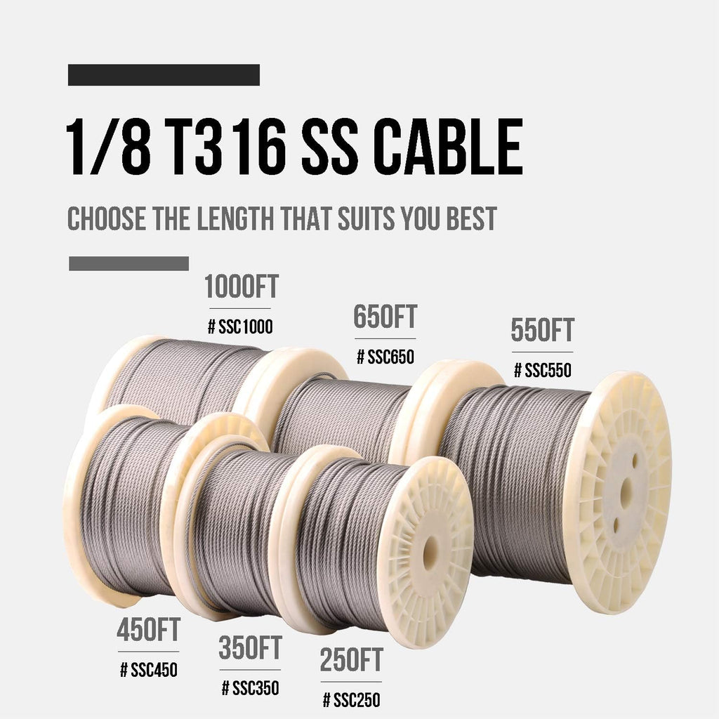 650FT 1/8 Stainless Steel Wire Rope Cable H5280