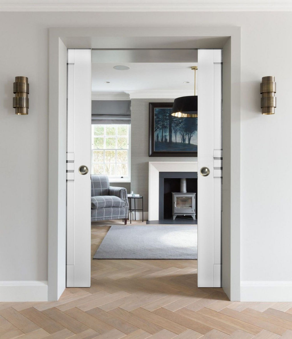 Sliding French Double Pocket Doors 36 x 80 inches White MDF X54421