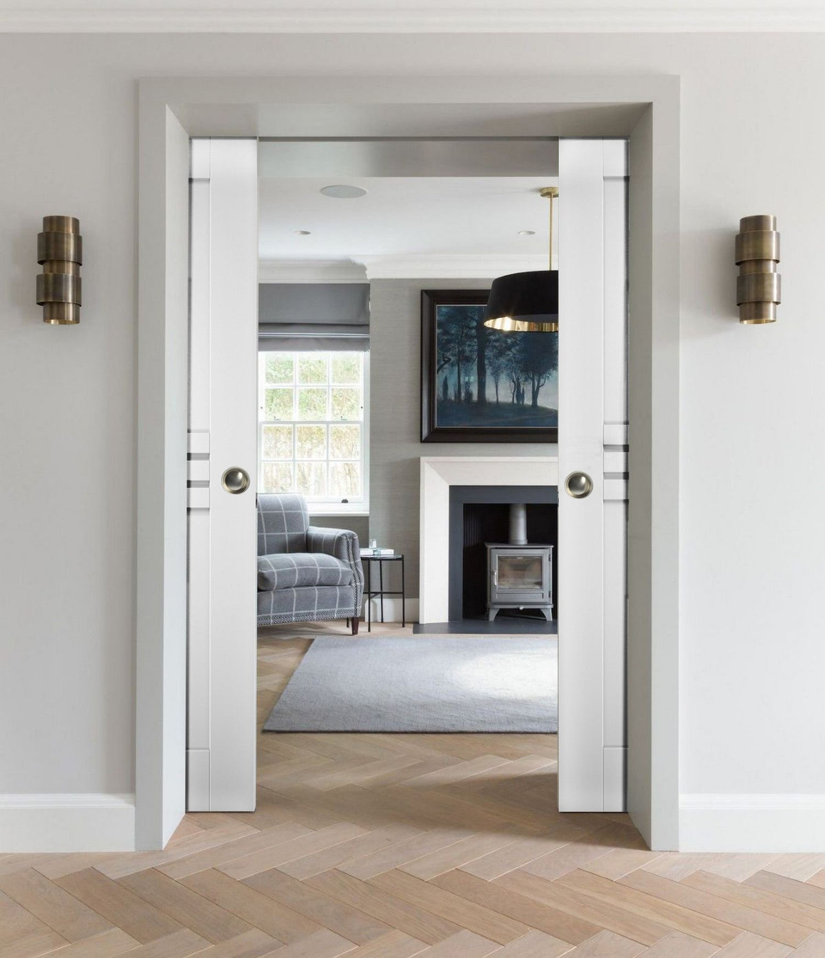 Sliding French Double Pocket Doors 36 x 80 inches White MDF X54421