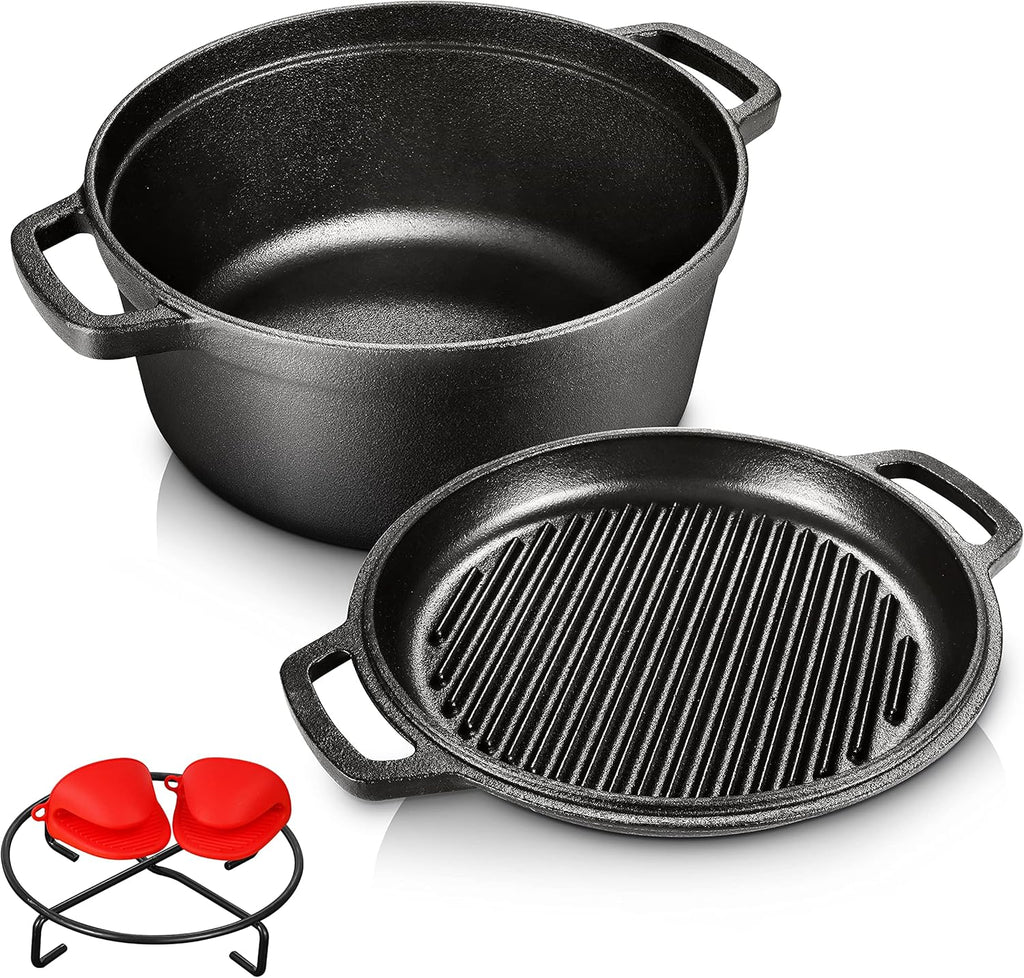 Pre-Seasoned Cast Iron 5.5qt Dutch Oven With Skillet Lid Set V640070