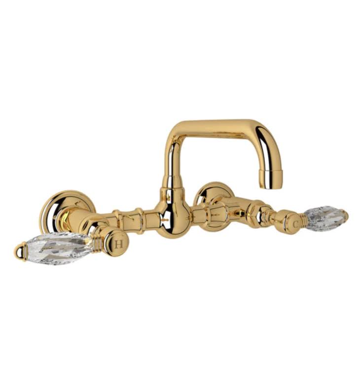 Polished Nickel Wall Mount Bridge Lavatory Faucet with Cross Handles O39943