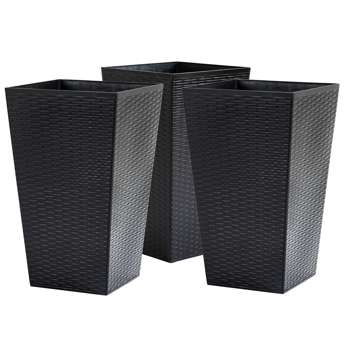 Black Set of 3 Tall Planters with Drainage Hole K7184
