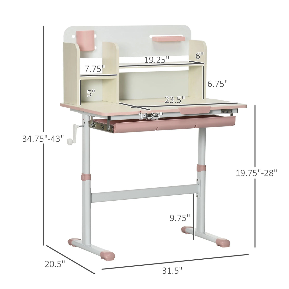 Pink Wooden Kids Study Desk with Drawer and Storage Shelf P654