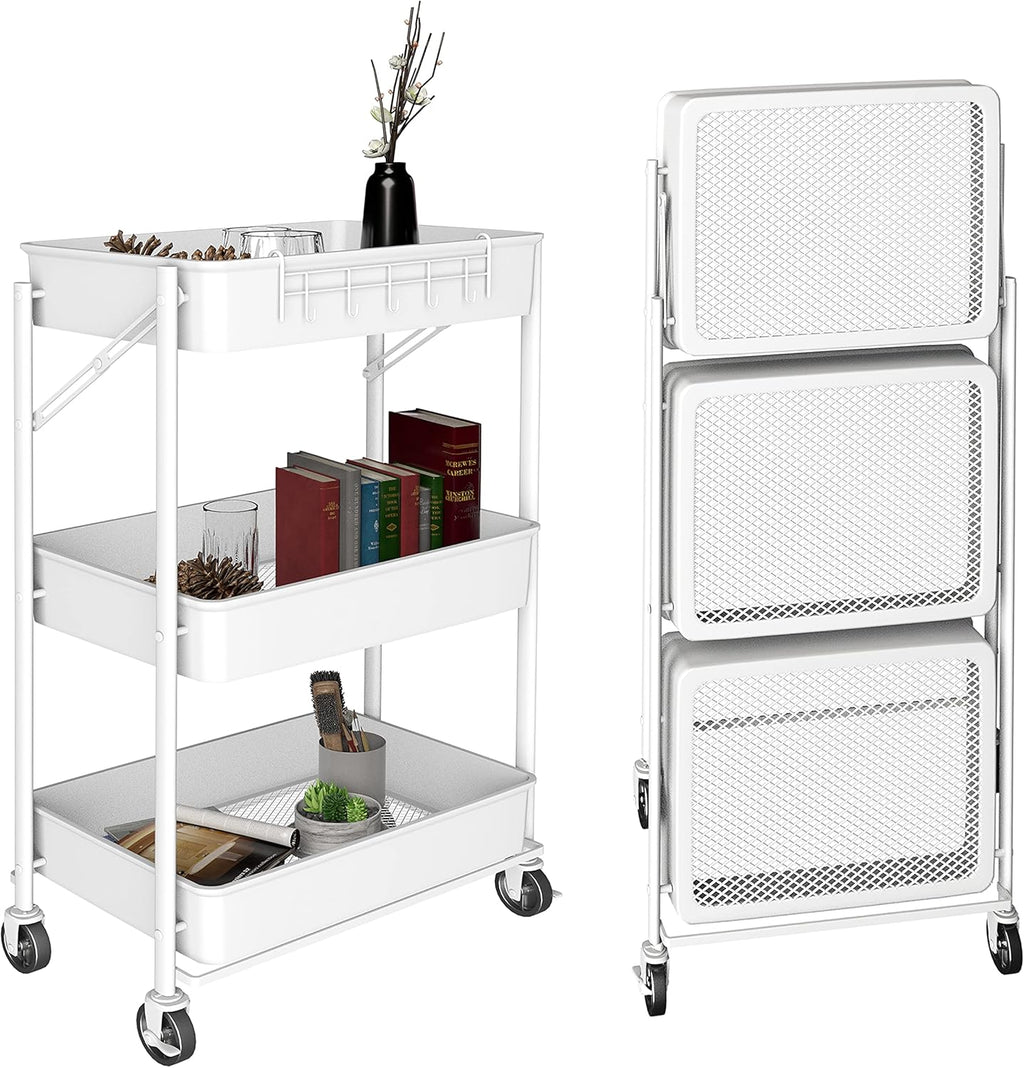 3 Tier Rolling Metal Utility Cart with Wheels (Black) N85159