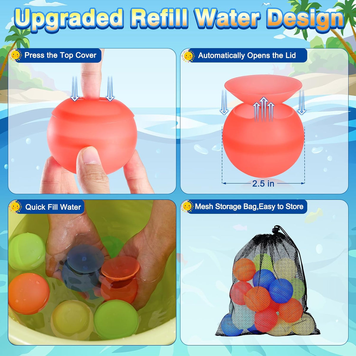 24 PCS Reusable Water Balloons with Mesh Bag Y91167