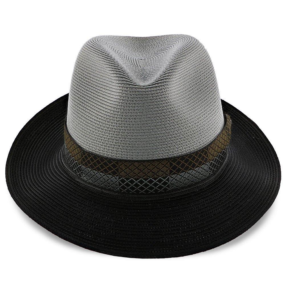Ivory/Cognac Straw Fedora Hat P7410