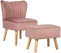 Pink Velvet Accent Chair with Ottoman Z596345