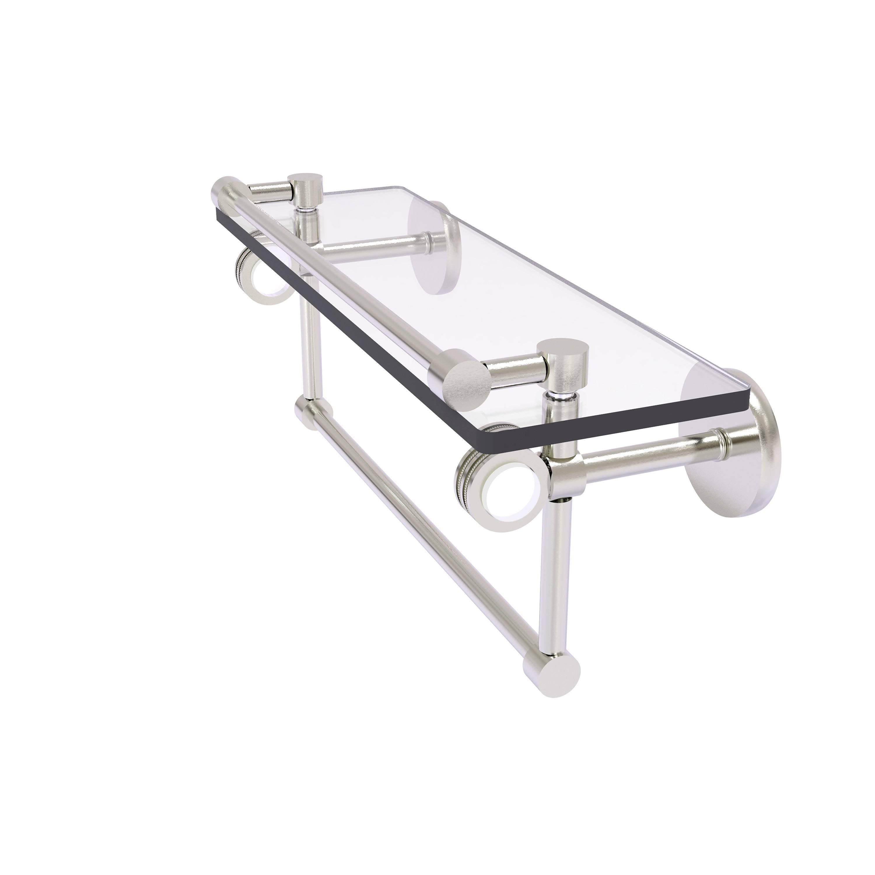 Satin Nickel Glass Shelf with Gallery Rail and Towel Bar I103