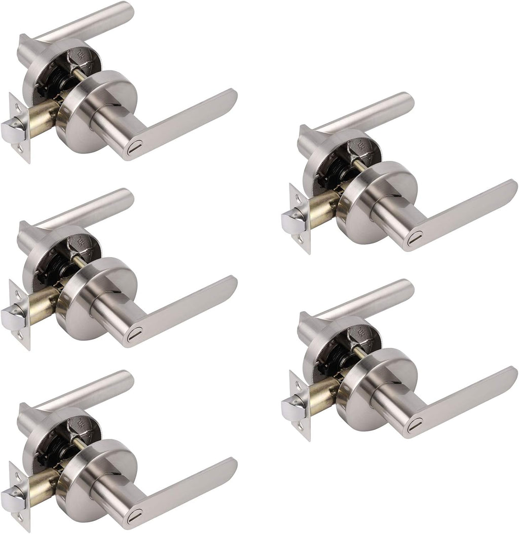 Satin Nickel Privacy Door Lever Interior Door Handles 5 Pack Q2413