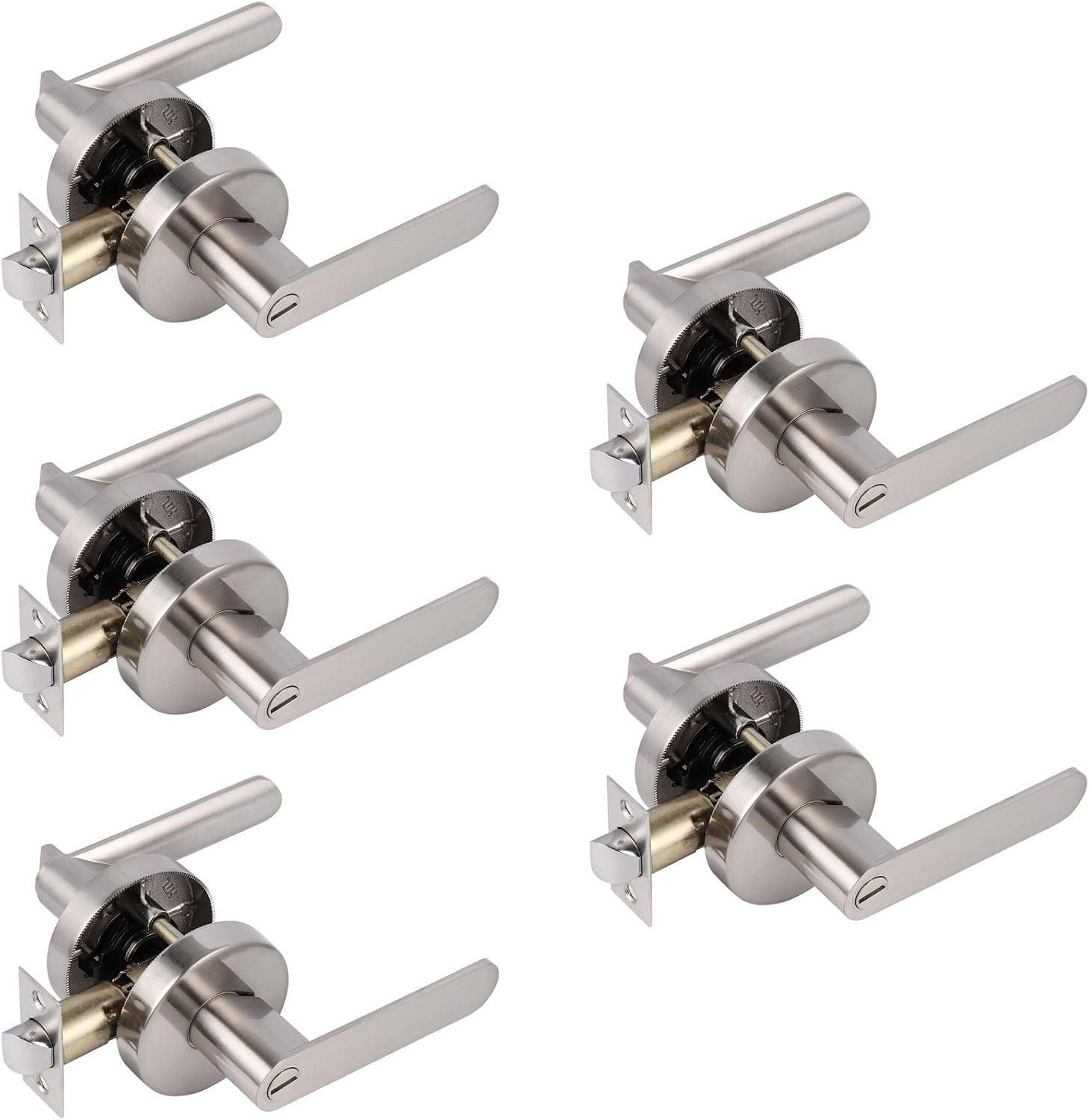 Satin Nickel Privacy Door Lever Interior Door Handles 5 Pack Q2413