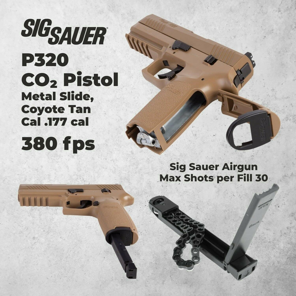 SIG Sauer P320 Air Pistol with CO2 12 Gram (15 Pack) and 500 Lead Pellets Bundle O270