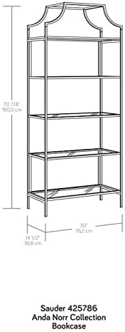 5 Shelf Metal Framed Glass Bookcase in Flat White W5237