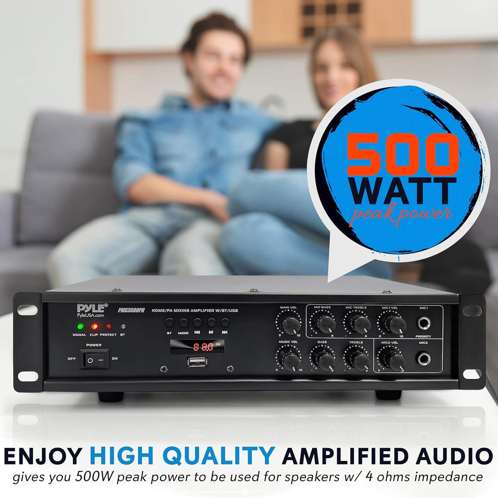 500W Rack Mount Stereo Power Amplifier Receiver with FM Radio, USB, AUX, Mic, Optical, Coaxial U3019