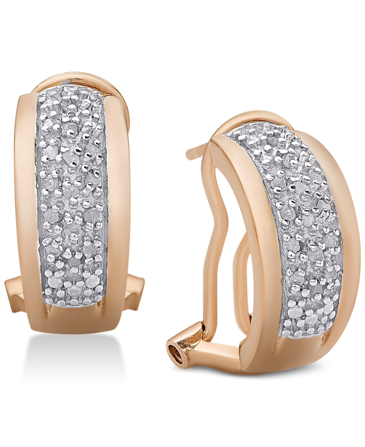 Diamond J-Hoop Earrings Rose Gold D352