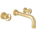 Satin Unlacquered Brass Wall Mount Widespread Lavatory Faucet H52193
