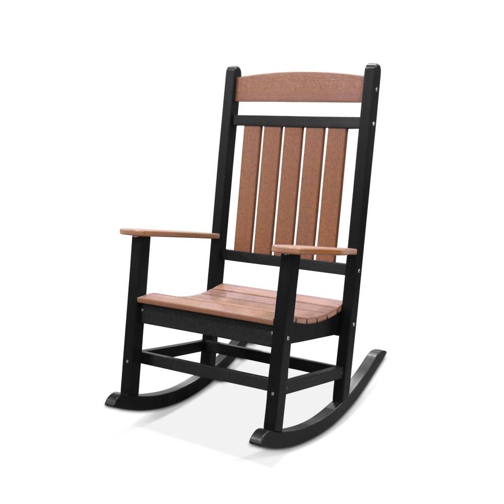 Antique Mahogany Rocking Chair with Black Plastic Frame and Slat Seat C156868