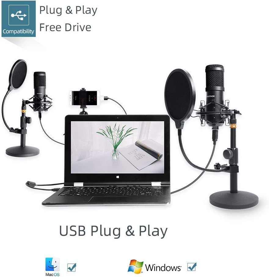 USB Streaming Podcast PC Microphone with Aluminum Storage Case, Studio Cardioid Condenser Mic Kit with Desktop Stand Shock Mount Z8596